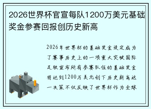 2026世界杯官宣每队1200万美元基础奖金参赛回报创历史新高 2026世界杯官宣每队1200万美元基础奖金参赛回报创历史新高
