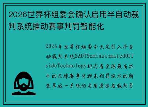 2026世界杯组委会确认启用半自动裁判系统推动赛事判罚智能化 2026世界杯组委会确认启用半自动裁判系统推动赛事判罚智能化
